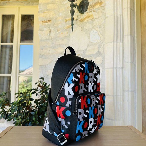 Michael Kors Cooper Signature PVC Graphic Logo Commuter Backpack Red Multi NWT - Picture 3 of 11